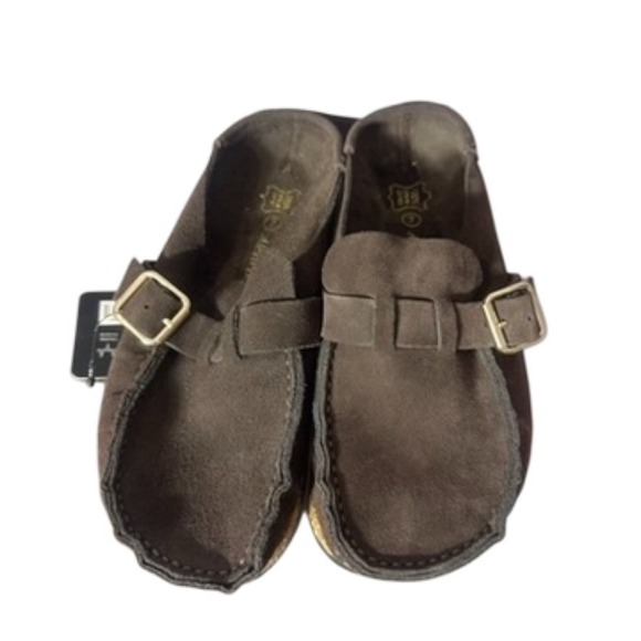 Alexis Bendel Brown Suede Leather Buckle Clogs NWOT - Picture 15 of 16